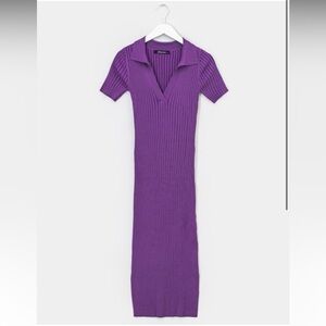 Olivaceous Purple split collar ribbed knit Dress